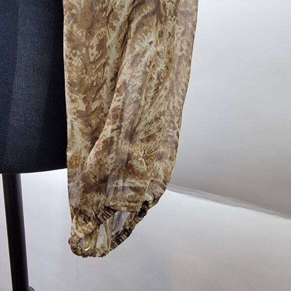 BCBG Maxazria Metallic Paisley Sheer Wrap Blouse Sz S - Picture 5 of 15